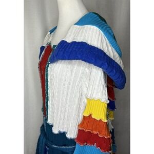 Large Sweater Upcycled Long Pixie Fairy Rainbow Inspired Coat Jacket Hood